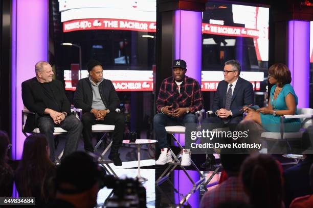 Harvey Weinstein, Jay Z, Michael Che, Jeffrey Toobin, and Gayle King speak onstage during TIME AND PUNISHMENT: A Town Hall Discussion with JAY Z and...