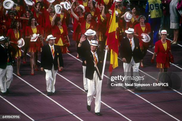 THE SON OF KING JUAN CARLOS, PRINCE FELIPE, CARRYING SPANISH FLAG.