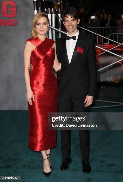 Actress Brie Larson and musician Alex Greenwald attend the premiere of Warner Bros. Pictures' "Kong: Skull Island" at Dolby Theatre on March 8, 2017...