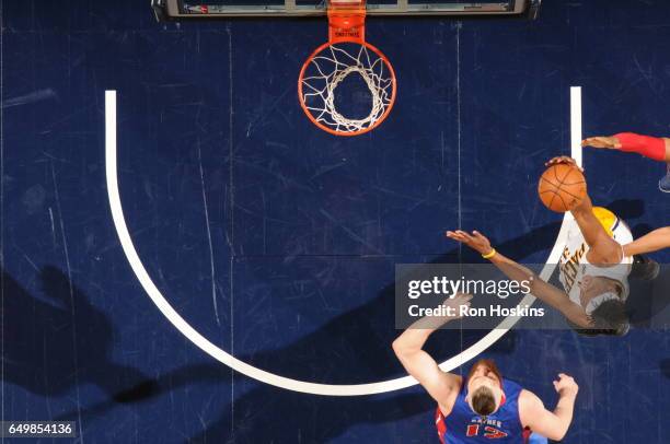 Myles Turner of the Indiana Pacers shoots the ball against the Detroit Pistons on March 8, 2017 at Bankers Life Fieldhouse in Indianapolis, Indiana....