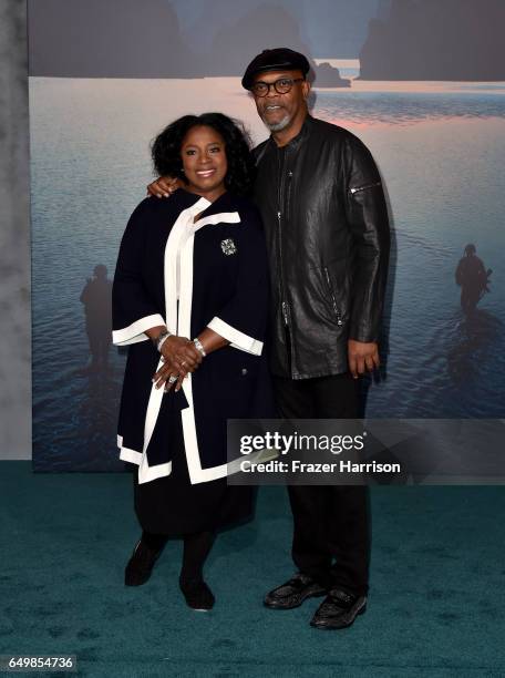 Actors LaTanya Richardson and Samuel L. Jackson attend the premiere of Warner Bros. Pictures' "Kong: Skull Island" at Dolby Theatre on March 8, 2017...