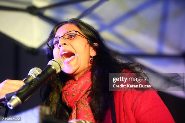 Seattle City Councilmember Kshama Sawant speaks at rally at Westlake Center on March 8, 2017 in Seattle, Washington. Sawant hosted the rally with...