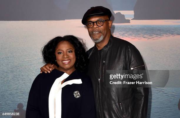 Actors LaTanya Richardson and Samuel L. Jackson attend the premiere of Warner Bros. Pictures' "Kong: Skull Island" at Dolby Theatre on March 8, 2017...
