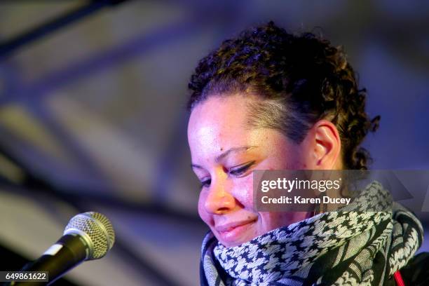 Nikkita Oliver, Black Lives Matter and No Youth Jail movement activist, speaks a rally at Westlake Center on March 8, 2017 in Seattle, Washington....