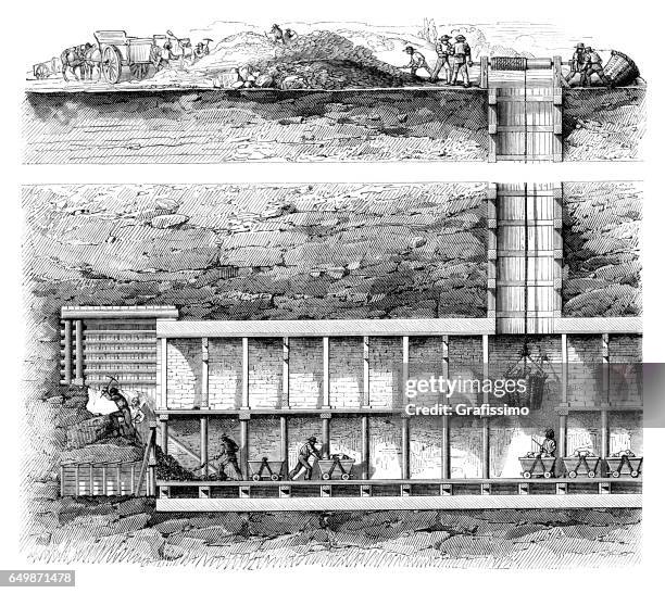 bildbanksillustrationer, clip art samt tecknat material och ikoner med gruvarbetare arbetar i kolgruva 1861 - coal mine