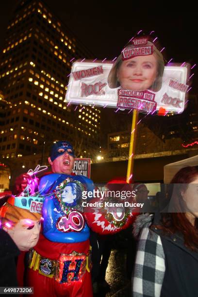 Clinton Jessee from Seattle joins hundreds of people who turned out for a rally at Westlake Center on March 8, 2017 in Seattle, Washington. The rally...