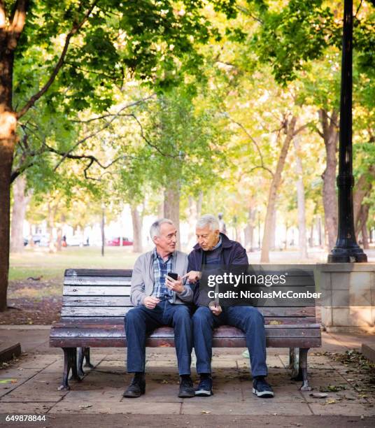samma kön seniorer - kort - bench park bildbanksfoton och bilder