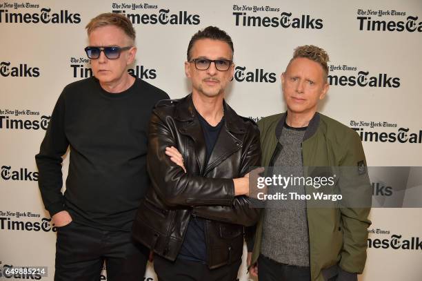 Andy Fletcher, Dave Gahan and Martin Gore attend TimesTalks Presents Depeche Mode at Jack H. Skirball Center for the Performing Arts on March 8, 2017...