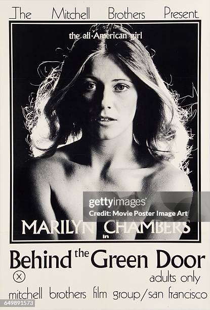 Image contains suggestive content.)American actress Marilyn Chambers appears on the poster for the pornographic film 'Behind the Green Door',...