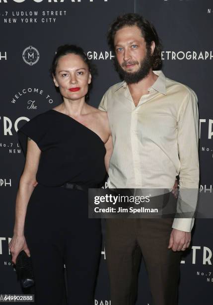Photographer Yelena Yemchuk and actor Ebon Moss-Bachrach attend the Metrograph 1st year anniversary party at Metrograph on March 8, 2017 in New York...