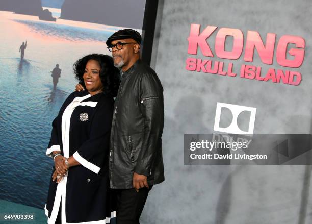 Actor Samuel L. Jackson and LaTanya Richardson attend the premiere of Warner Bros. Pictures' "Kong: Skull Island" at Dolby Theatre on March 8, 2017...