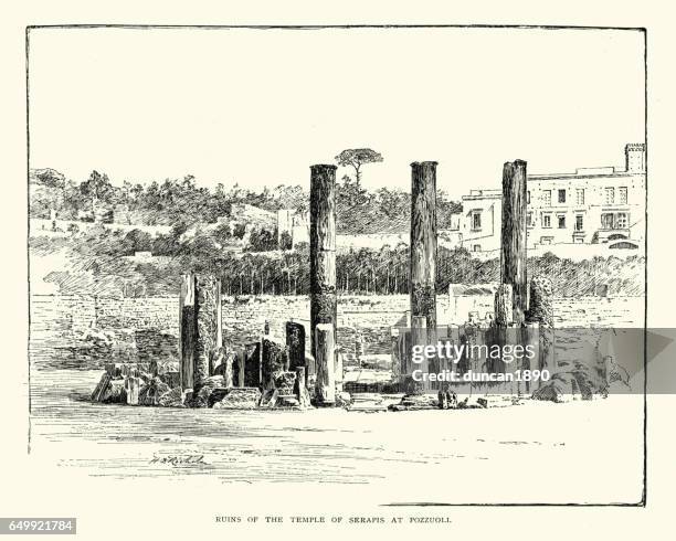 ancient roman ruins of the macellum of pozzuoli - pozzuoli stock illustrations