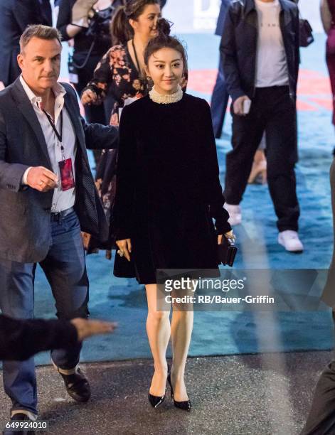 Jing Tian is seen greeting fans on March 08, 2017 in Los Angeles, California.