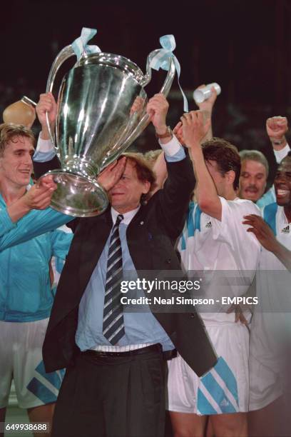 RAYMOND GOETHALS, COACH, OLYMPIQUE MARSEILLE WITH THE CUP AFTER BEATING AC MILAN