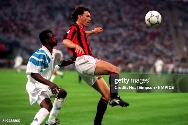 Olympique Marseille's Jocelyn Angloma and AC Milan's Marco Van Basten