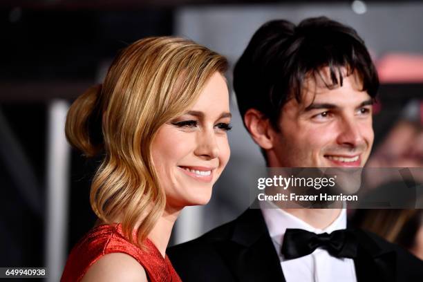 Actors Alex Greenwald, Brie Larson arrive at the Premiere of Warner Bros. Pictures' "Kong: Skull Island" at Dolby Theatre on March 8, 2017 in...