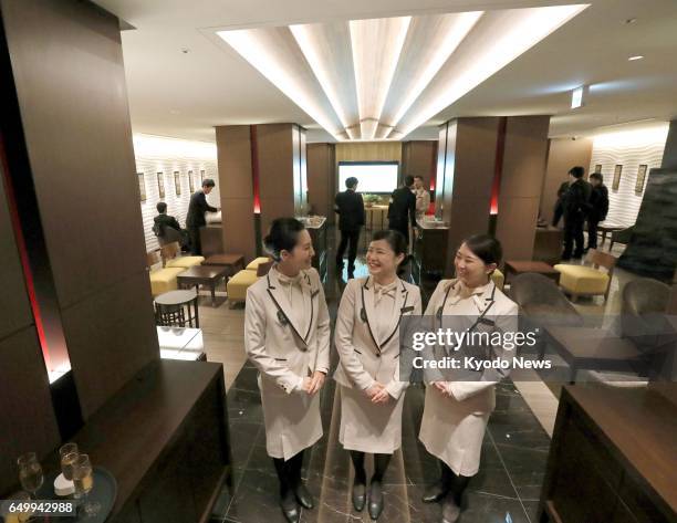 The premium lounge for passengers of East Japan Railway Co.'s new Train Suite Shiki-Shima luxury sleeper train is shown to the media at JR Ueno...