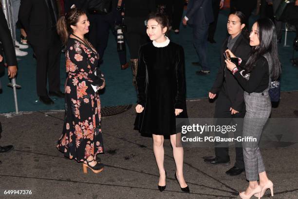 Jing Tian is seen arriving at the premiere of Kong: Skull Island on March 08, 2017 in Los Angeles, California.