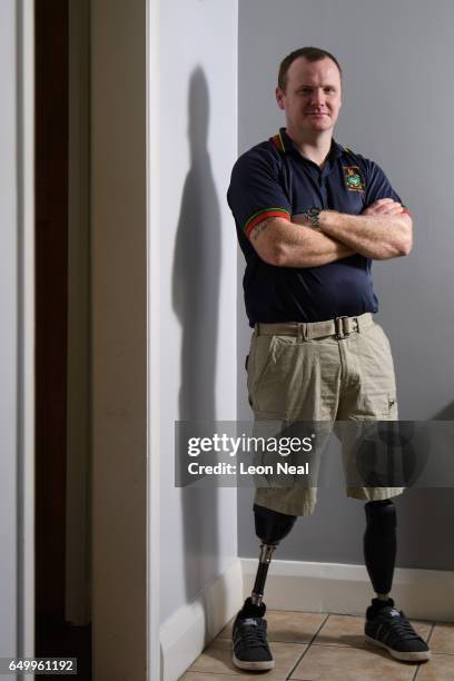 Former Royal Marine Commando Pete Dunning at home on March 2, 2017 in Wallasey, England. Former Royal Marine Commando Pete Dunning from Wallasey was...