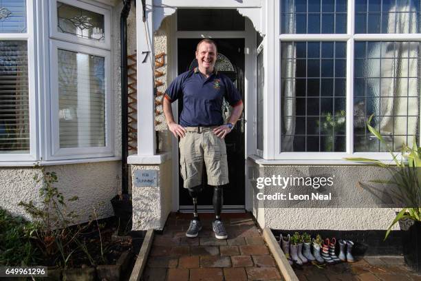 Former Royal Marine Commando Pete Dunning at home on March 2, 2017 in Wallasey, England. Former Royal Marine Commando Pete Dunning from Wallasey was...