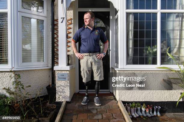 Former Royal Marine Commando Pete Dunning at home on March 2, 2017 in Wallasey, England. Former Royal Marine Commando Pete Dunning from Wallasey was...