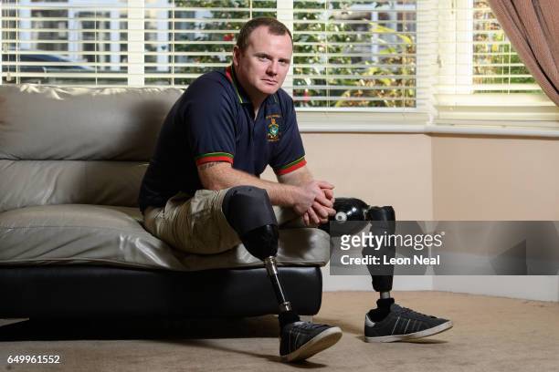 Former Royal Marine Commando Pete Dunning at home on March 2, 2017 in Wallasey, England. Former Royal Marine Commando Pete Dunning from Wallasey was...