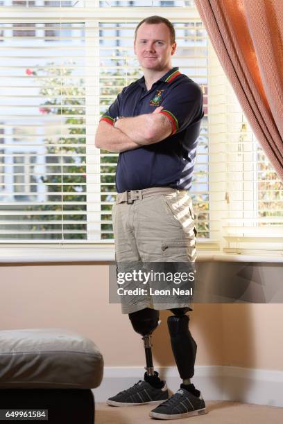 Former Royal Marine Commando Pete Dunning at home on March 2, 2017 in Wallasey, England. Former Royal Marine Commando Pete Dunning from Wallasey was...