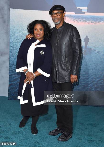 LaTanya Richardson, Samuel L. Jackson arrives at the Premiere Of Warner Bros. Pictures' "Kong: Skull Island" at Dolby Theatre on March 8, 2017 in...