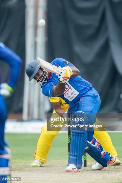 Dwayne Smith of Kowloon Cantons bats during the Hong Kong T20 Blitz match between City Kaitak and Kowloon Cantons at Tin Kwong Road Recreation Ground...