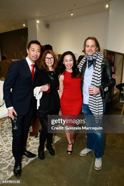 Shaokao Cheng. Sally Randall Brunger, Niki Cheng and Andrew Brunger attended the Calligaris SoHo Grand Opening on March 8, 2017 in New York City.