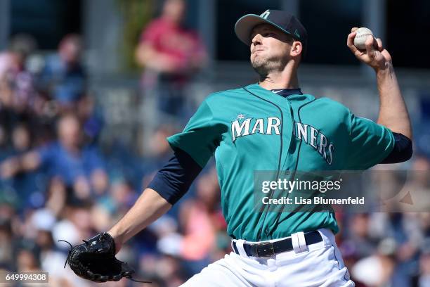 Drew Smyly of the Seattle Mariners pitches against the Texas Rangers at Peoria Stadium on March 6, 2017 in Peoria, Arizona.