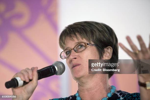 Vicky Bowman, director of Myanmar Centre for Responsible Business, speaks at the Bloomberg Invest Myanmar conference in Yangon, Myanmar, on Thursday,...