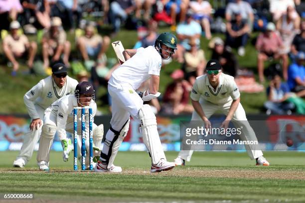 Morne Morkel of South Africa bats during day two of the First Test match between New Zealand and South Africa at University Oval on March 9, 2017 in...