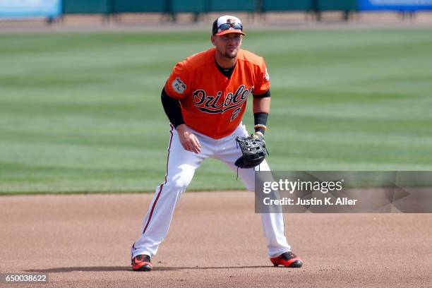 Chris Johnson of the Baltimore Orioles in action against the Toronto Blue Jays on March 8, 2017 at Ed Smith Stadium in Sarasota, Florida.