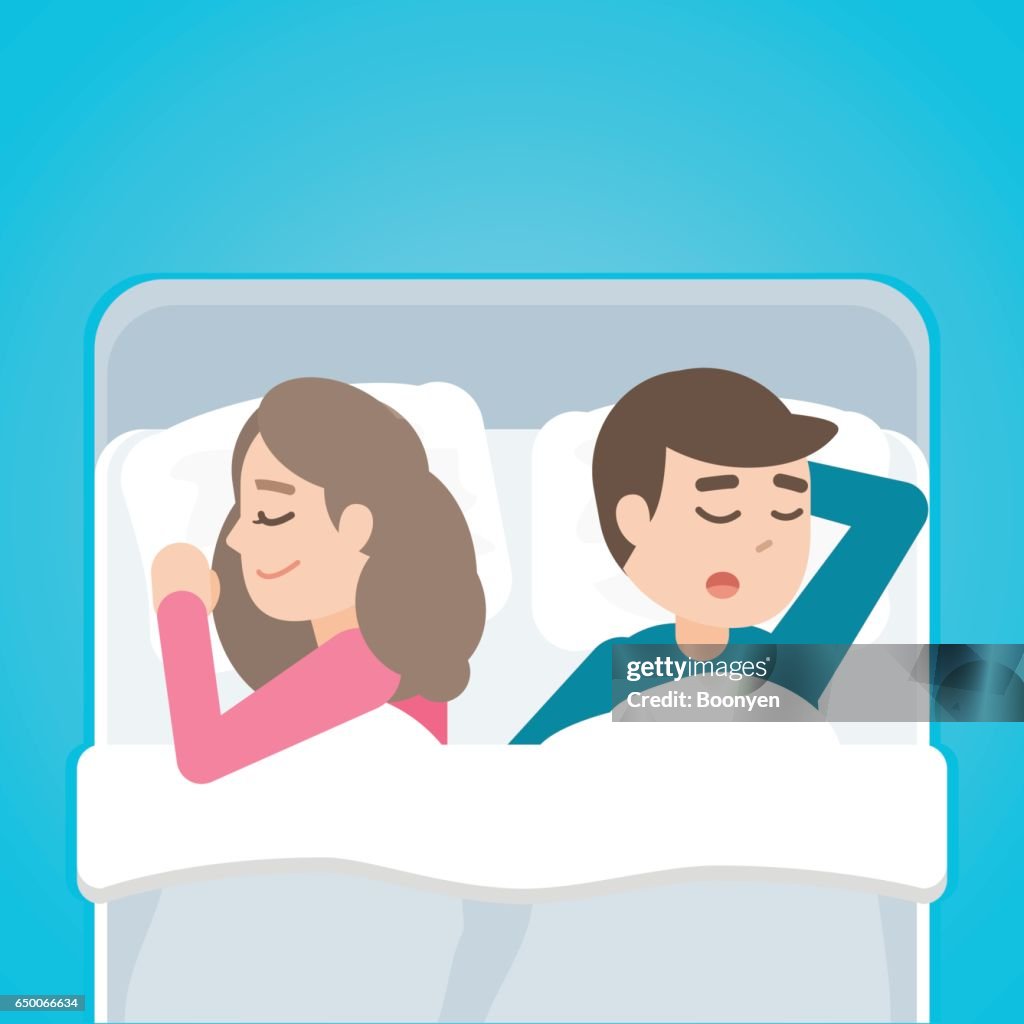 Pareja Jovenesposos Hombre Y Mujer Durmiendo En La Cama Juntos Ilustración  De Dibujos Animados Vector Ilustración de stock - Getty Images