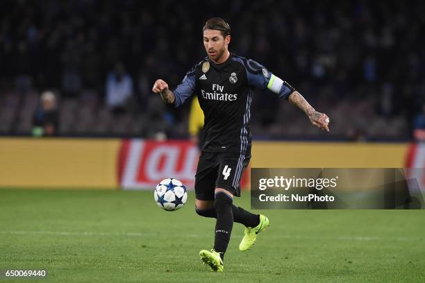 Sergio Ramos of Real Madrid CF during the UEFA Champions League match between SSC Napoli and Real Madrid at Stadio San Paolo Naples Italy on 7 March...