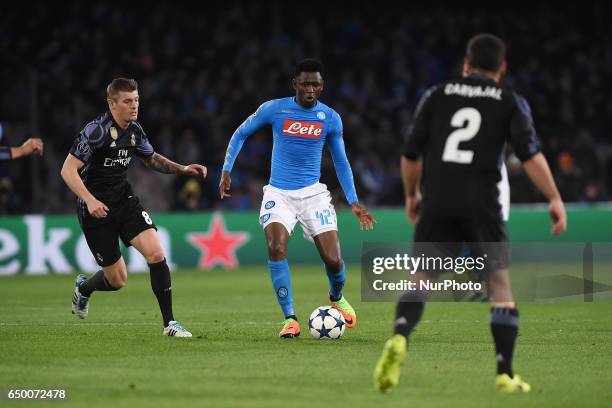 Amadou Diawara of SSC Napoli during the UEFA Champions League match between SSC Napoli and Real Madrid at Stadio San Paolo Naples Italy on 7 March...