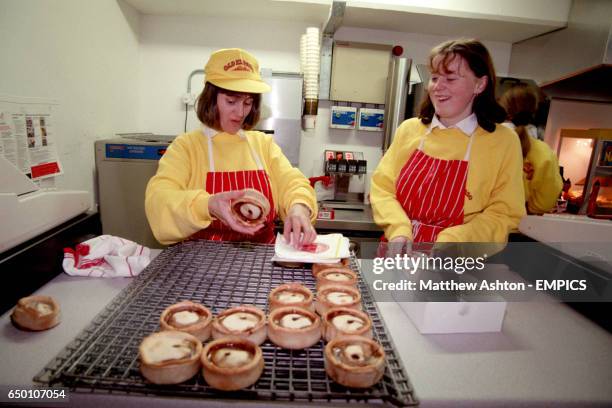 Pie sellers in the buffet bars at Pittodrie Stadium home of Aberdeen