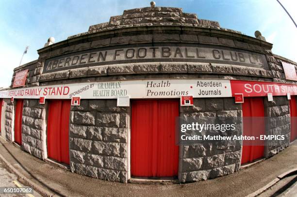 Exterior of Pittodrie Stadium, home of Aberdeen