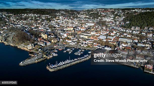 elevated view of harbour, drobak, norway - buskerud stock pictures, royalty-free photos & images