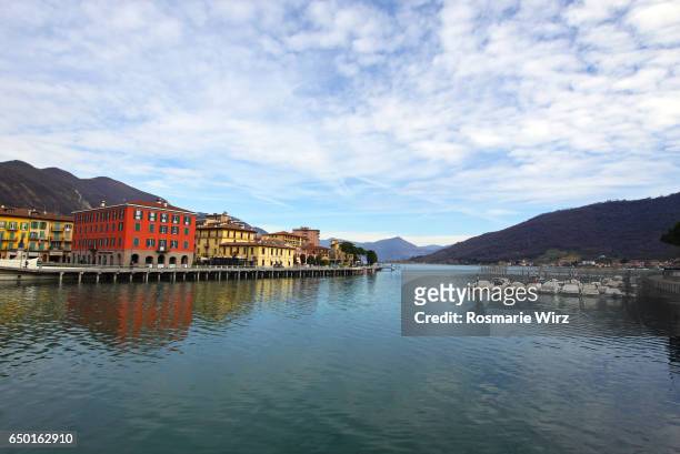 sarnico, a tourist resort on lake iseo, lombardy, italy. - sarnico stock pictures, royalty-free photos & images