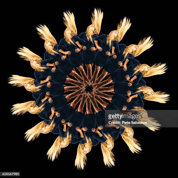mandala pattern created by multiple image of teenage girl with long blonde hair - multiple images of the same person stock pictures, royalty-free photos & images