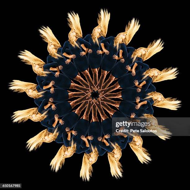 mandala pattern created by multiple image of teenage girl with long blonde hair - beautiful long legs imagens e fotografias de stock