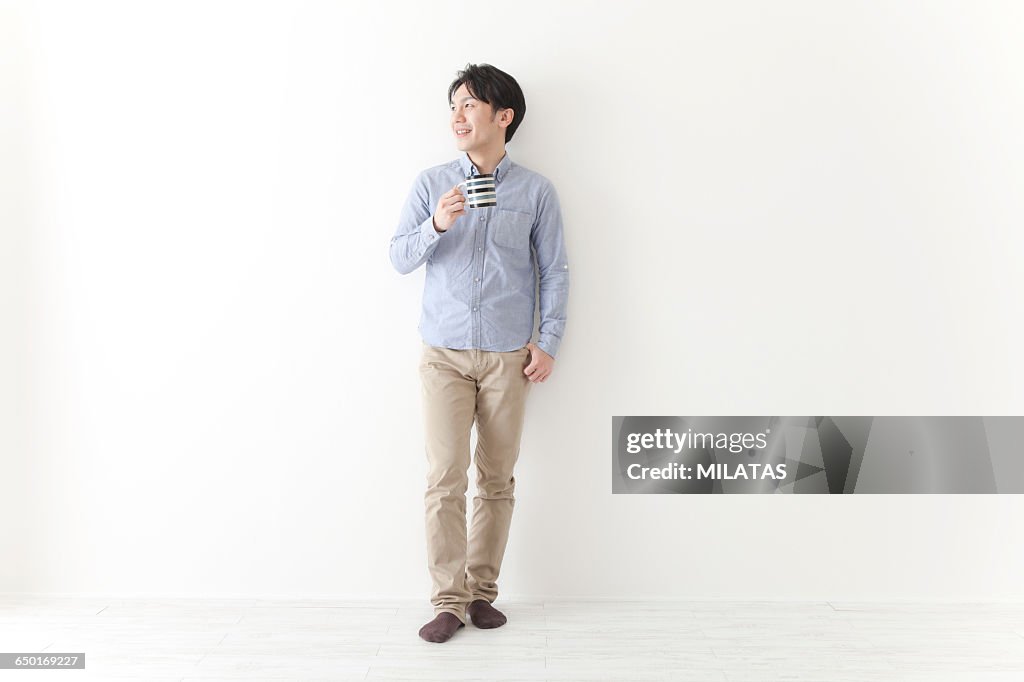 Japanese men who drinking coffee