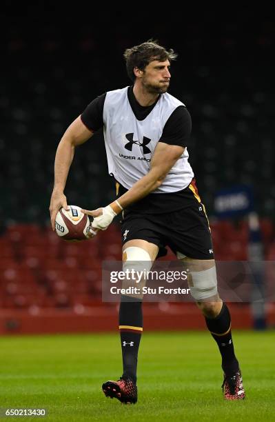 Wales player Luke Charteris in action during Wales captain's run ahead of their RBS Six Nations match against Ireland at Principality Stadium on...