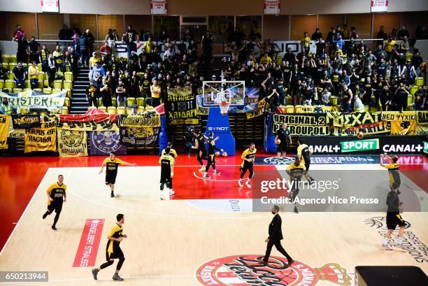 Athens team before the game during the Champions League match between As Monaco and AEK Athens on March 8, 2017 in Monaco, Monaco.