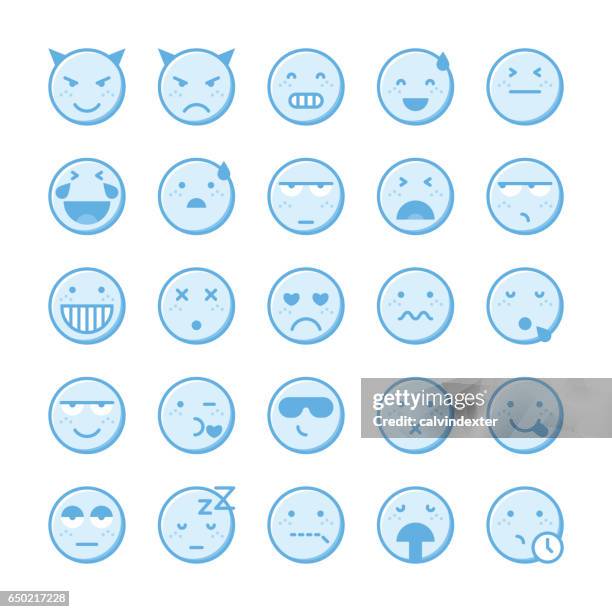 blue emoticons collection set 2 - sweating face stock illustrations
