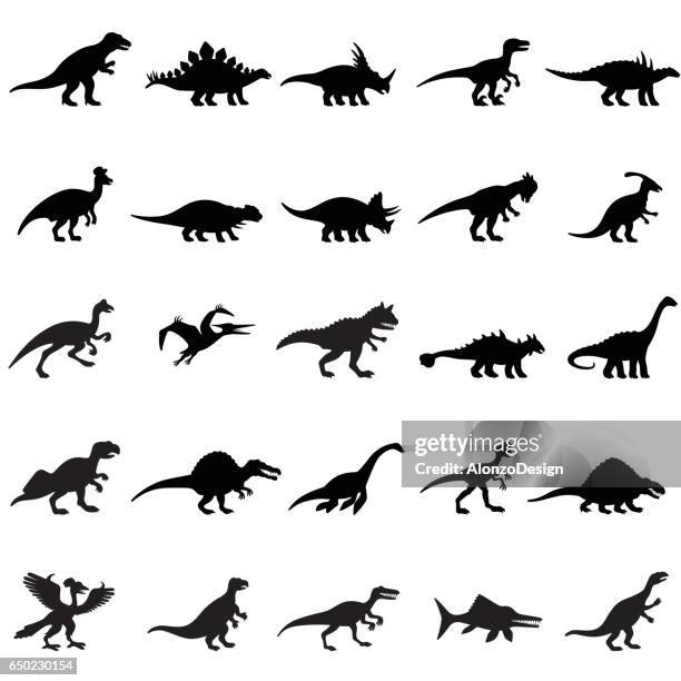 dinosaurier-icon-set - dinosaur stock-grafiken, -clipart, -cartoons und -symbole