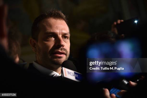 Citta di Palermo new President Paul Baccaglini answers questions during a press conference at Villa Niscemi on March 9, 2017 in Palermo, Italy.