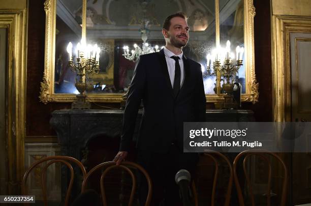 Citta di Palermo new President Paul Baccaglini looks on during a press conference at Villa Niscemi on March 9, 2017 in Palermo, Italy.